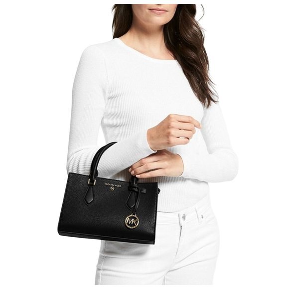 NEW Michael Kors Valerie Small East West Satchel Black Leather Crossbody Bag - Picture 2 of 12